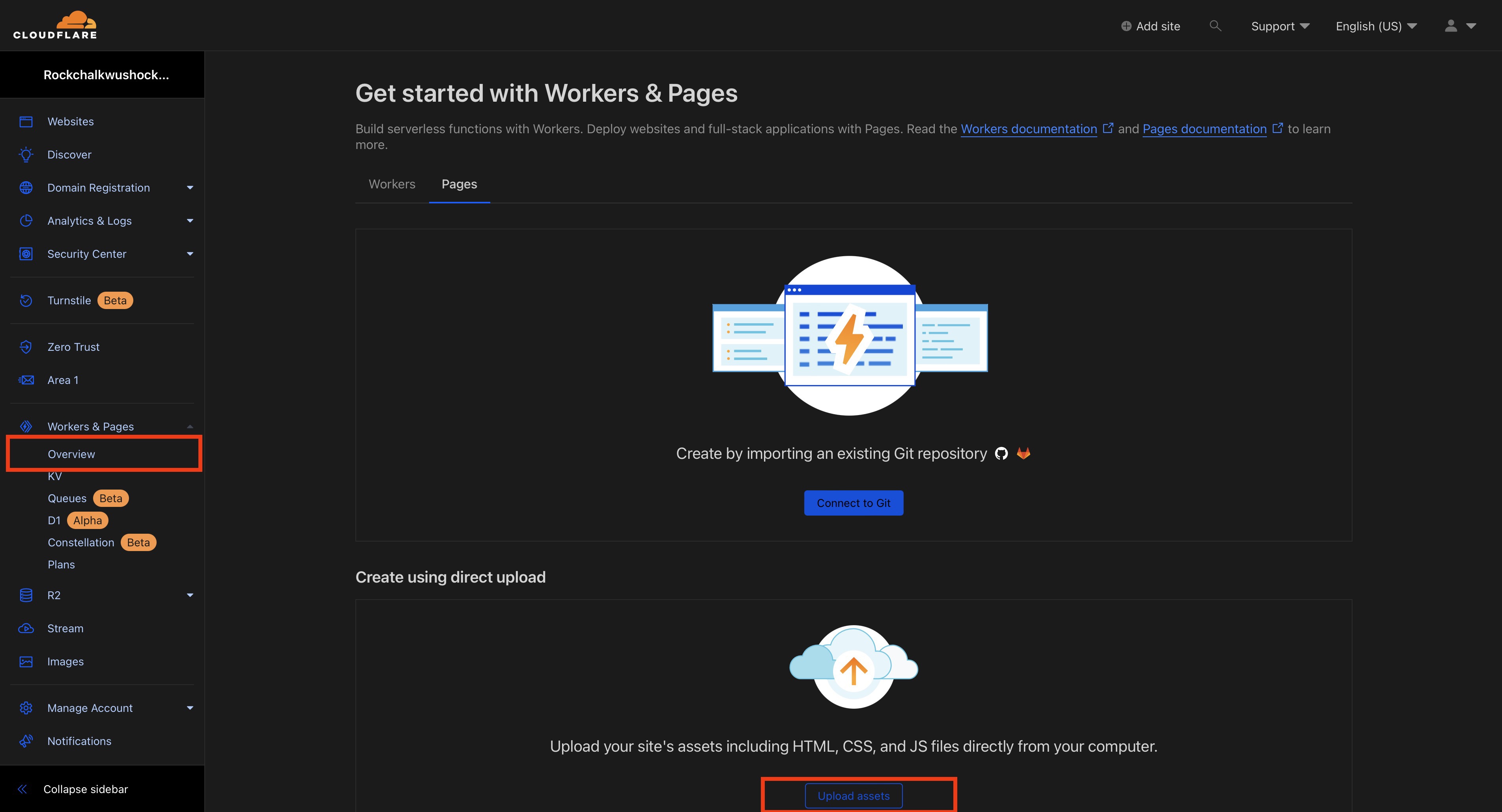 Screenshot of the Cloudflare Workers & Pages Overview Dashboard.