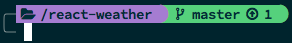 Left side of terminal prompt showing clean git state with commit difference from upstream.